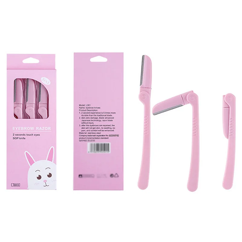 3Pcs/Set Facial Eyebrow Trimmer Kit Makeup Tools Portable Folding Eyebrow Razor Women Girls Hair Remover Blades Shaver