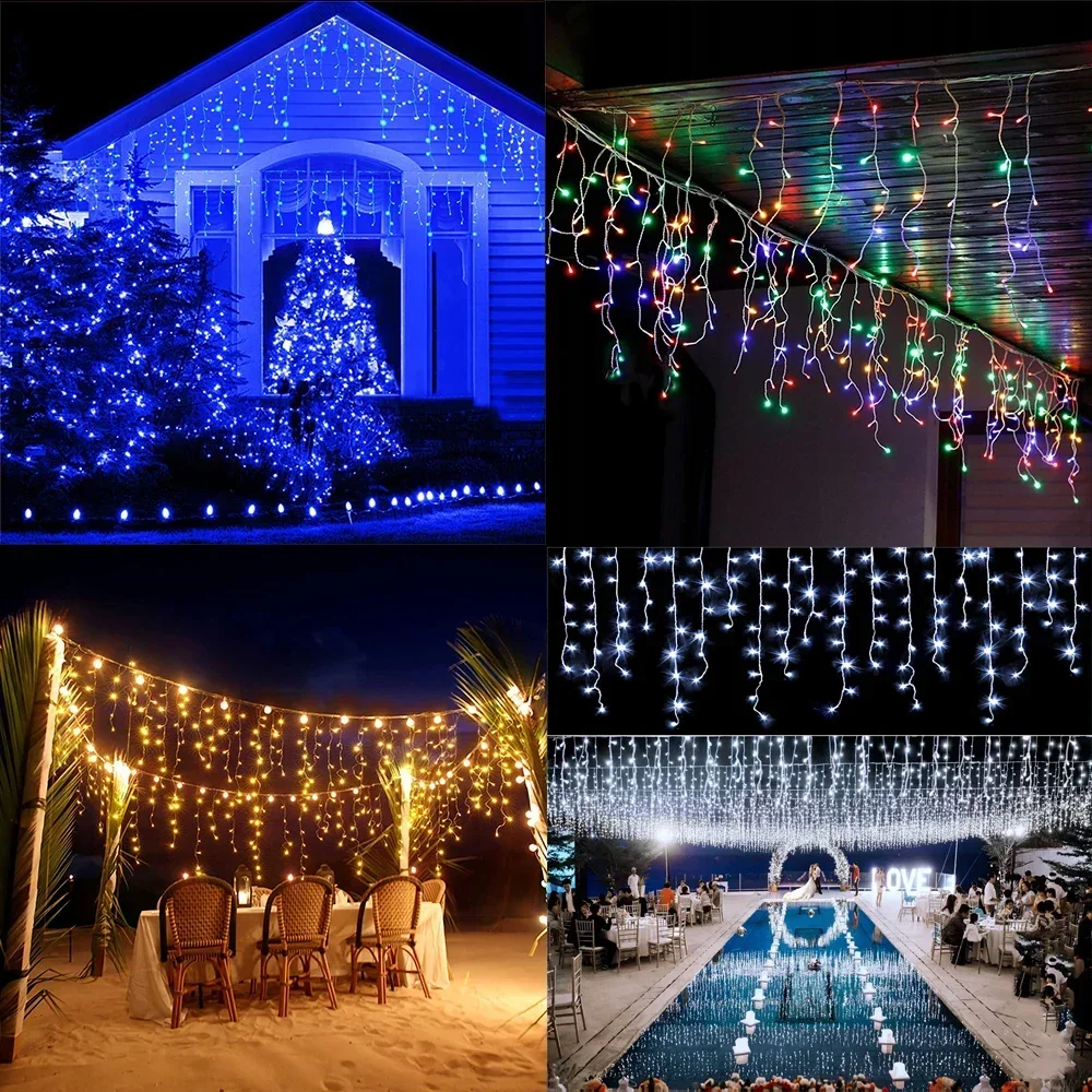 Curtain LED Lights Street Garland On The House Christmas Decorations Ornaments LED Festoon Icicle Oudoor Curtain Light New Year Holiday Decor
