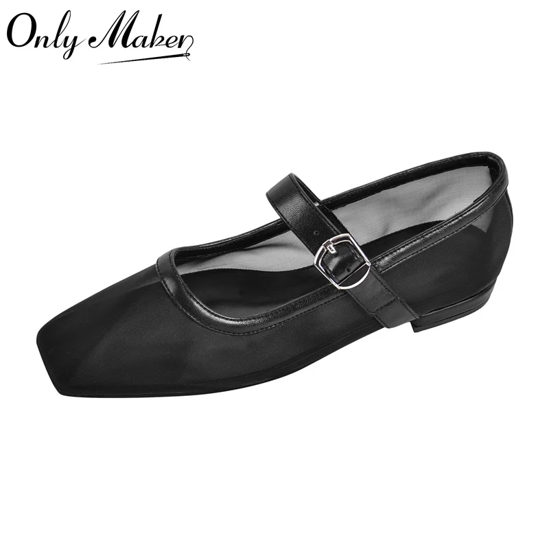 onlymaker-woman-black-square-toe-mesh-ballet-flats-fashion-daily-elegant-flat-shoes
