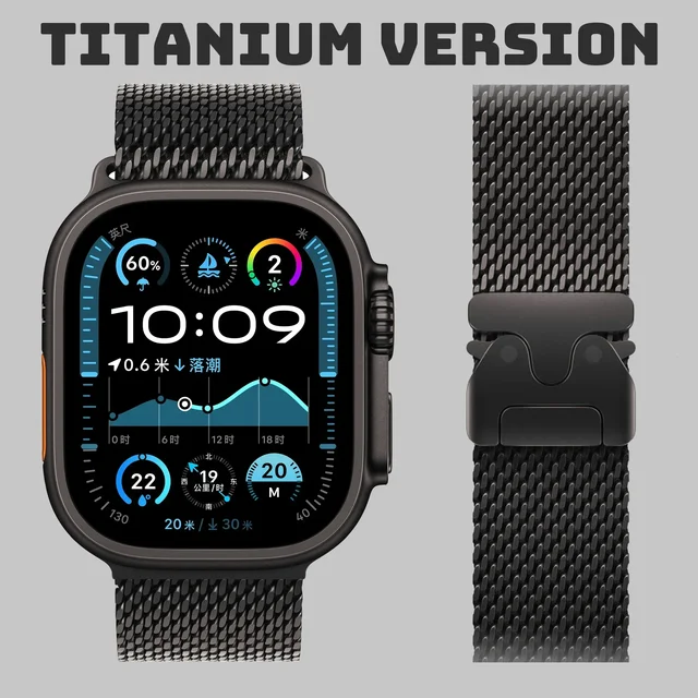 Bracelet en titane pour Apple Watch Ultra 2 3 49mm 44 45 46mm 40 41 série 10 9 8, boucle milanaise naturelle, boucle de Parachute sécurisée IWatch 1