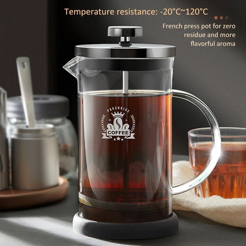 French Press Coffee Pot Stainless Steel Glass Coffee Maker Multifunction Hand Punch Pot with Filter 350-600ML Accessories