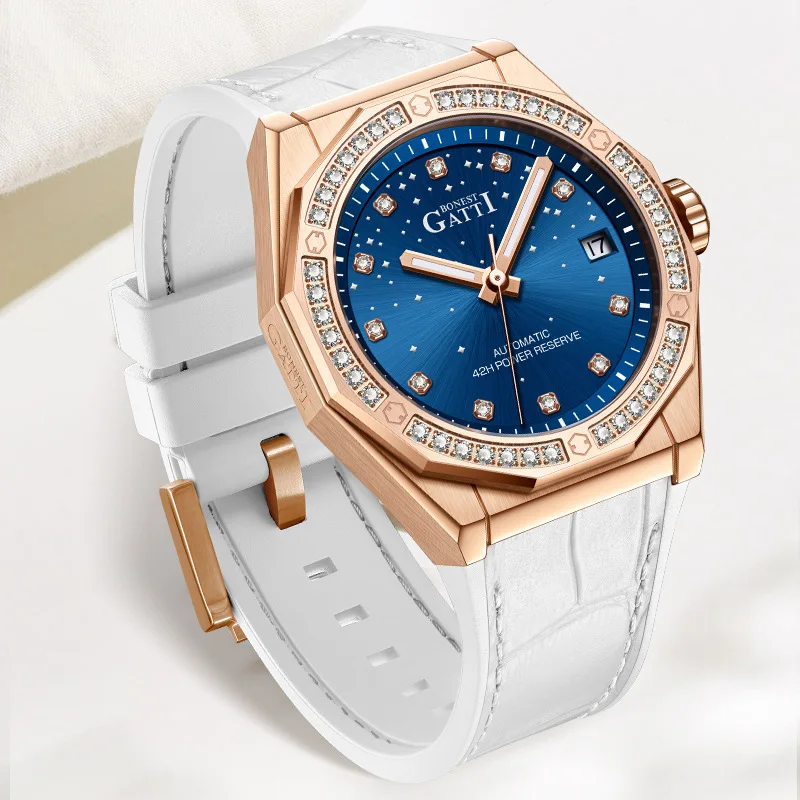 BONEST GATTI Ladies' mechanical watch with diamond inlay, fashionable waterproof watch
