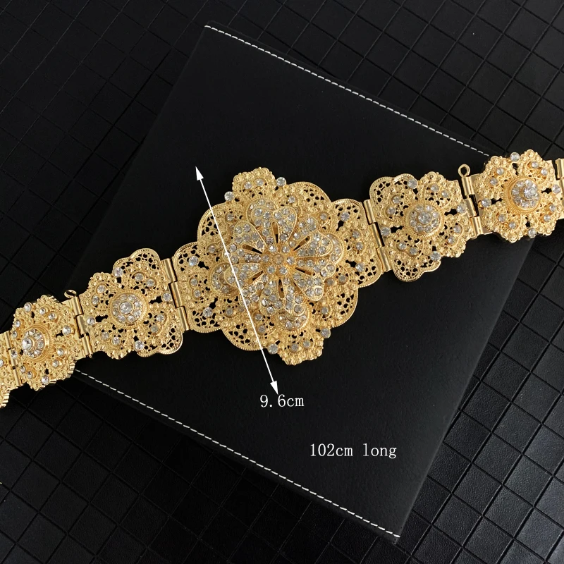 Moroccan Wedding Belt Full Crystal Floral Ladies Dress Oversized Waist Jewelry Bridal Waist Chain Party Gift Free Shipping