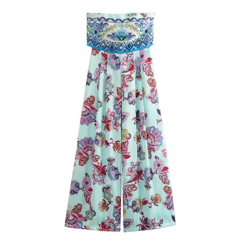 

2023 Summer New Sexy Hot Girl Strapless Slim Fit Tube Top Printed Jumpsuit Straight Collar Jumpsuit's
