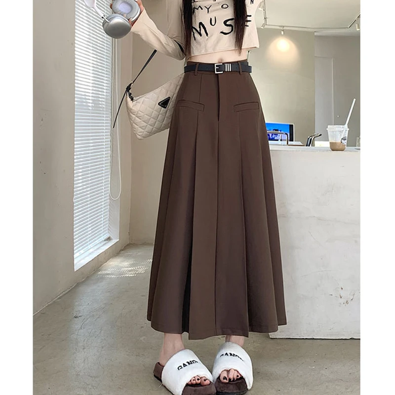 

Women's Half Skirt 2023 Autumn/winter A-Line Pleated Half Skirt High Waisted Casual Suit Medium Length Skirts
