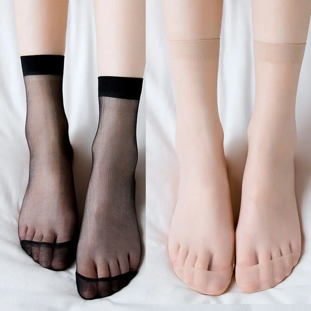 Stoking pendek seksi musim panas isi 5 pasang kaus kaki pergelangan kaki sutra Ultra tipis potongan rendah