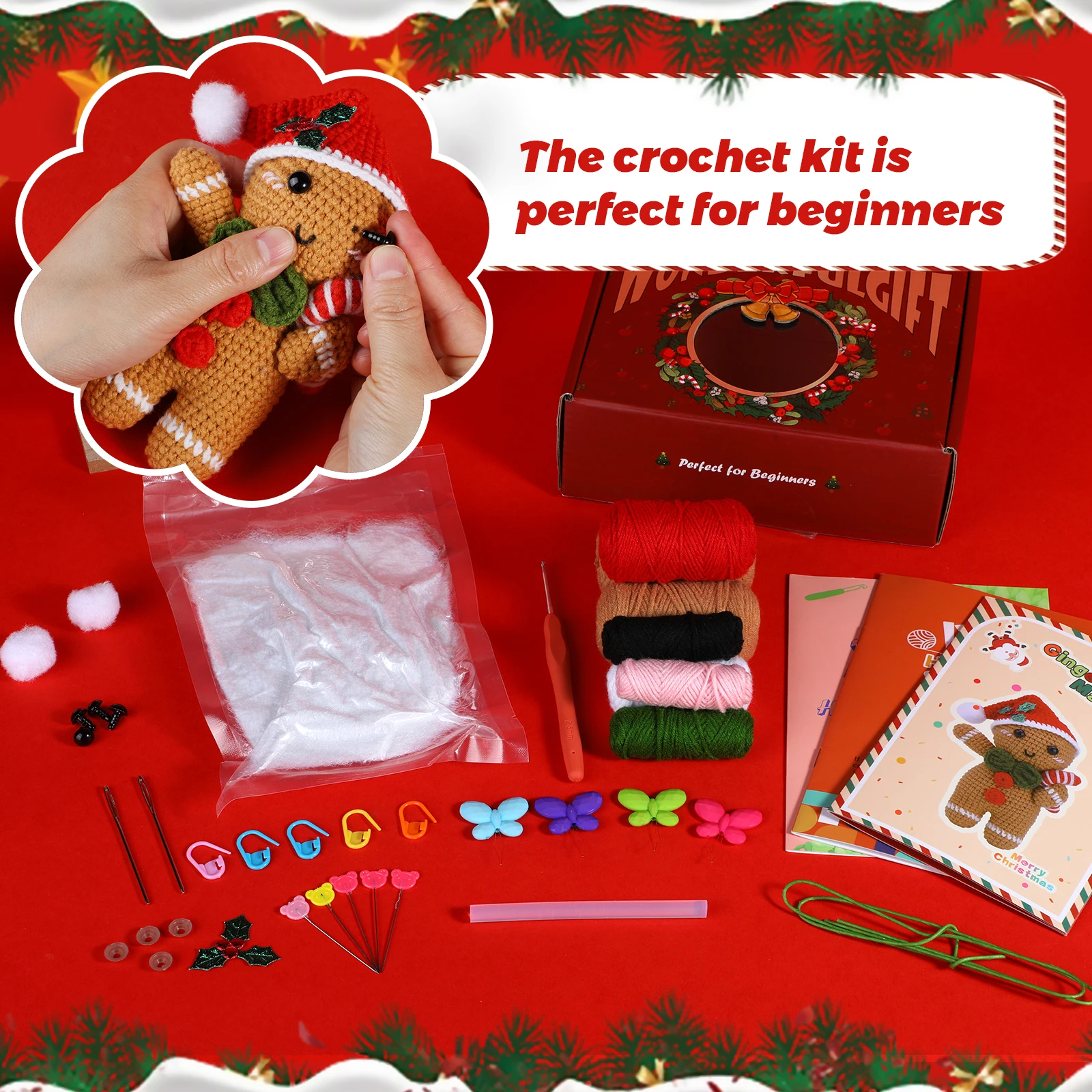 Crochet Kit for Beginners Knitting Kit with Yarn Crochet Starter Easy Christmas Wreath for Adults Beginners