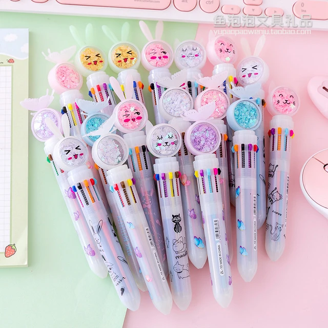 3 Styles 10 Colors Kawaii Colored Ballpoint Pens Flamingo / Unicorn /  Dinosaur Cartoon Multi Color Changing Pen Ball Pen For Kids Gift Ballpoint Pen  Kids Christmas gift Silica Rainbow Creative Material