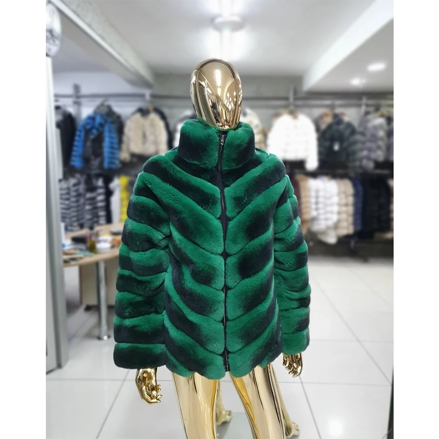 

Fur Coat Natural Fur Genuine Rex Rabbit Fur Jackets Stand Collar Mid-Length Winter New In Outerwears