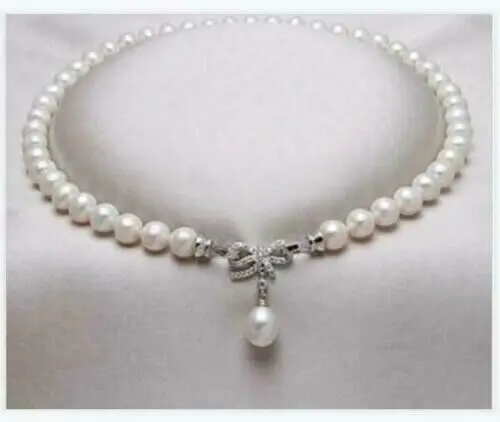 Aaaa Round 9-10Mm Natural South China Sea True White Pearl Collana 18 Pollici + Pendente Di Perle