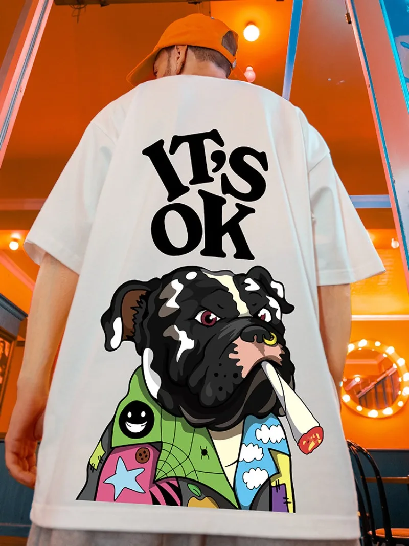 2026 미국 레트로 트렌디 브랜드 패러디 강아지 반팔 티셔츠 남녀 인스타그램 인기 순면 티셔츠