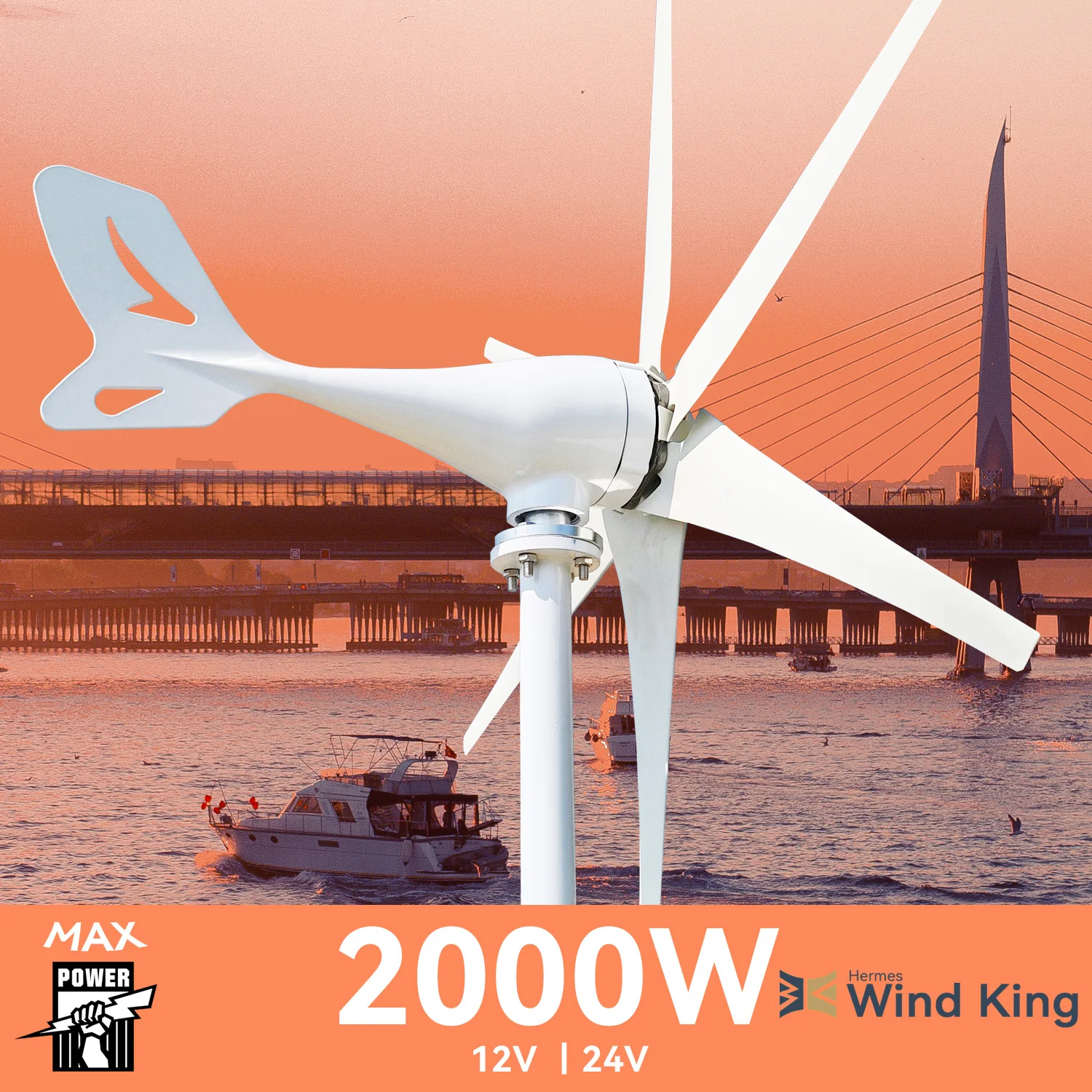 

【Higher Power】Windking 2000W Wind Turbine High Efficiency 2000W Windmill Hybrid Solar System, For Home Use 6 Blades Horizontal