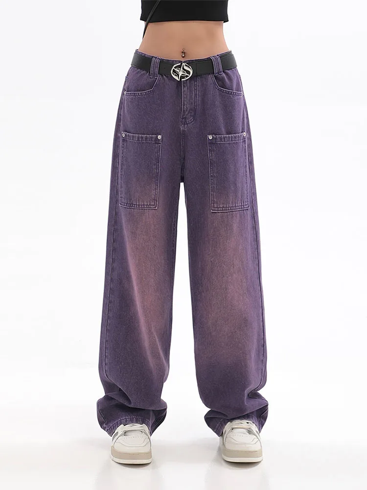 

Jeans Women Violet Denim High Waist Straight Loose Casual Jeans 2022 Streetwear Harajuku Retro Zipper Full-length Hot Sale Pants
