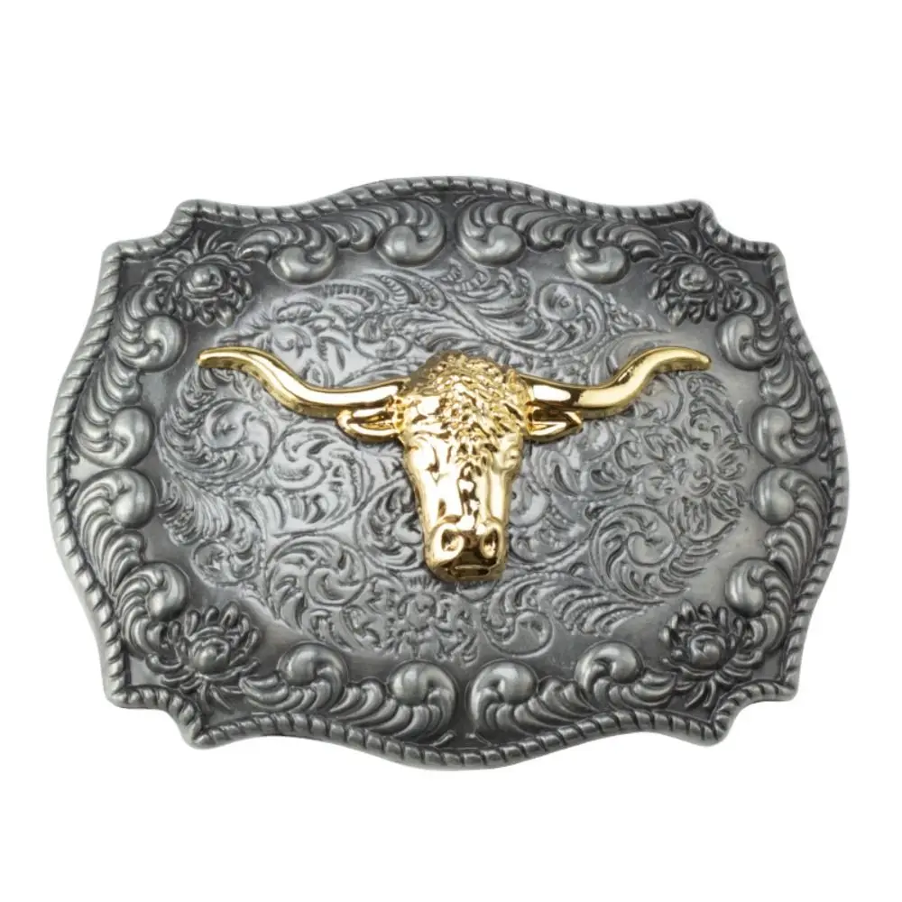 

Durable Rock Style Western Cowboy Casual Golden Bull Head End Bar Smooth Buckle Classic Waistband Head Belt Buckles