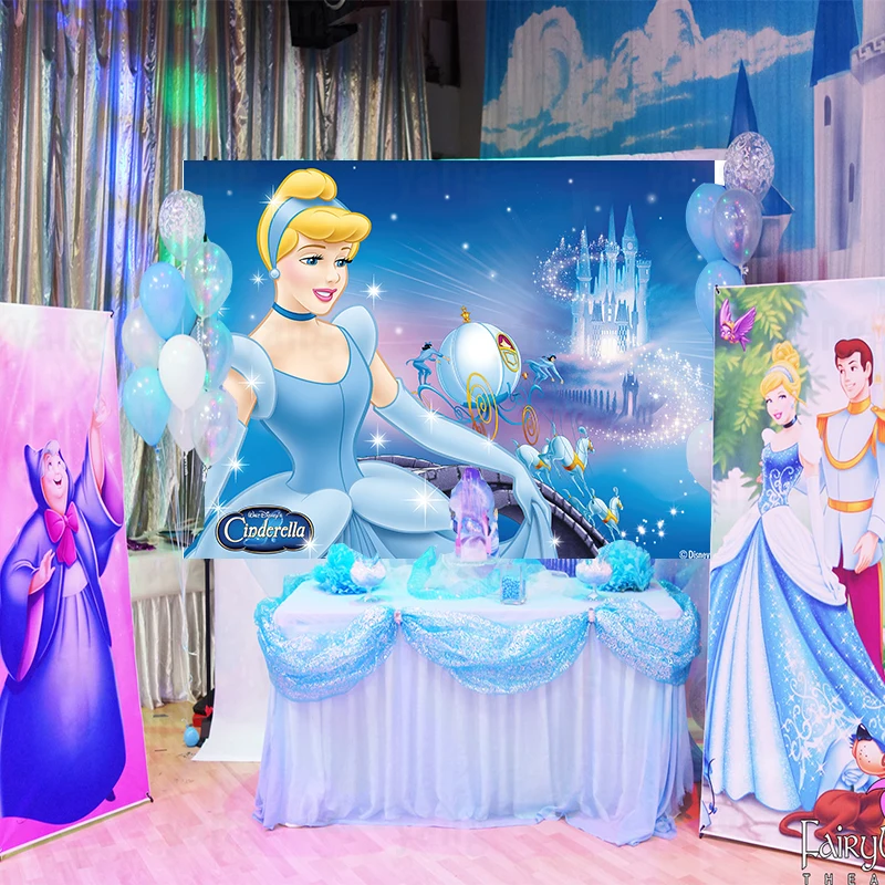 deshonesto diagonal Por favor Disney Cinderella Princess Birthday Decoration - Disney Custom Photo  Backdrop Kids - Aliexpress