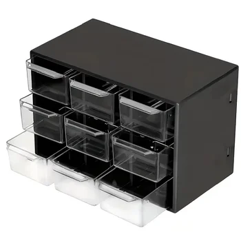 Organizzatore da Scrivania a 9 Scomparti, Cassetto Trasparente per Ufficio, Contenitore per Oggetti Vari, Montabile a Parete