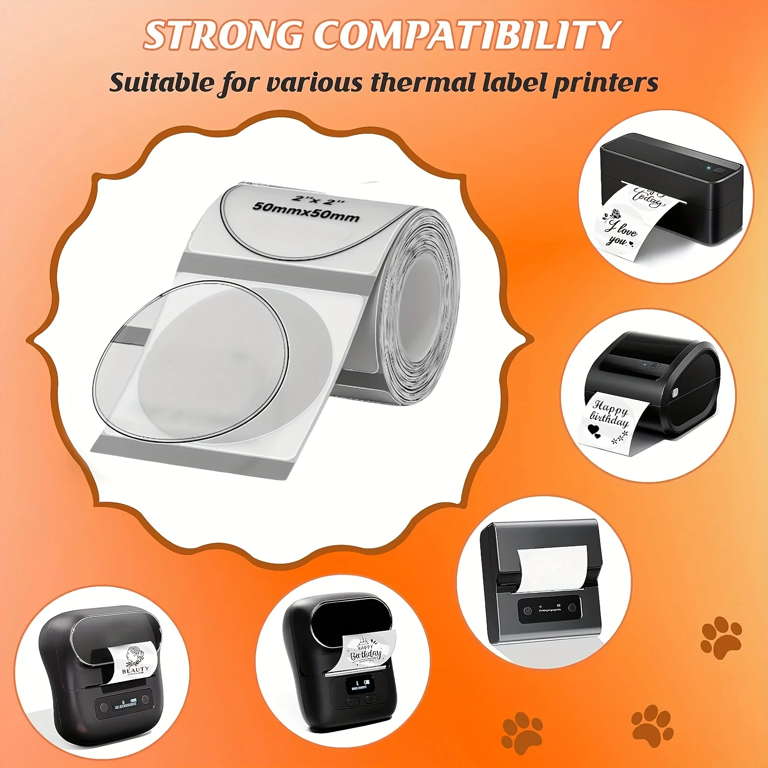 3롤 50x50mm 원형 투명 열전사 라벨, M100 M110 M150 M220 M221 M200 M250 열전사 라벨 프린터에 대한 높은 호환성