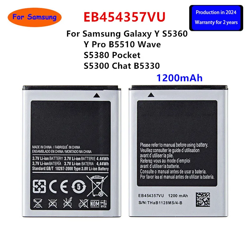 Новый аккумулятор EB454357VU 1200 мАч для Samsung Galaxy Y S5360 Y Pro B5510 Wave S5380 Pocket S5300 Chat B5330