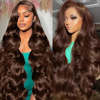 40 long inch 13x6 HD Transparent Lace Front Wigs #4 Chocolate Brown body Wave 200 Density Brazilian Human Hair For Women Hair 1