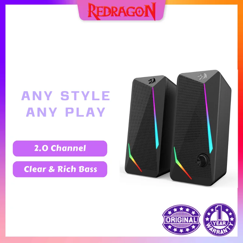 Redragon GS510 Waltz RGB Desktop Speakers, 2.0 Channel PC Computer Stereo Speaker with 4 Colorful LED Backlight Modes, Enhanced