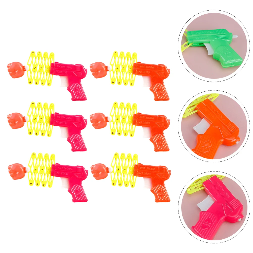 6 Pcs Fist Toys Pleasure Elastic Retractable Earth Tones The Vacation Spring Trick Plastic Prank Guns Sports