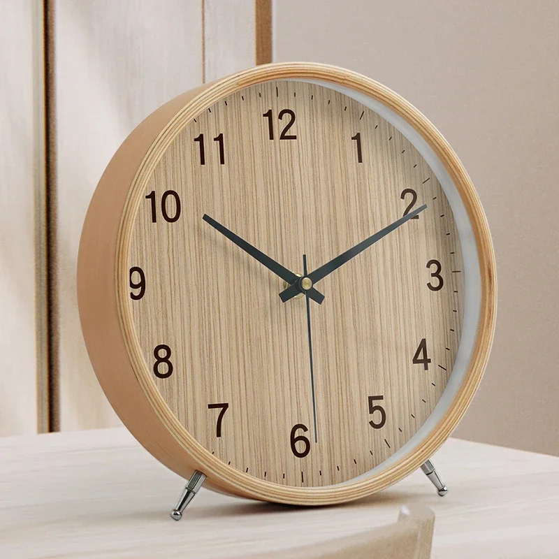 

Nordic style solid wood clock bedroom bedside clock mute creative simple desk clock wood grain pendulum table