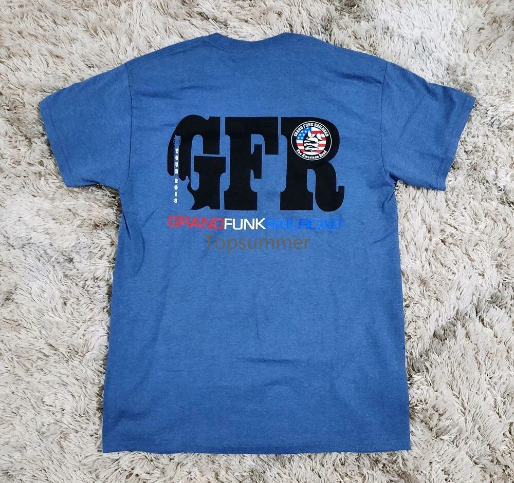 Nuovo ~ Grand Funk Railroad Tour 2018 T-Shirt ~ Blue ~ Size M ~ American Band