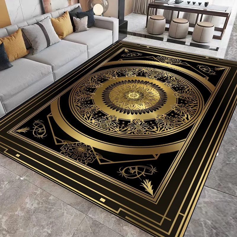 Luxury Living Room Carpets Golden Black Decoration Carpet Hotel Hall Sofa Floor Mat Soft Washable Room Decor Corridor Large Rugs plush rug decorative carpet silk wool rug plush carpet imitated cashmere carpet crystal pile rug coral velvet rug