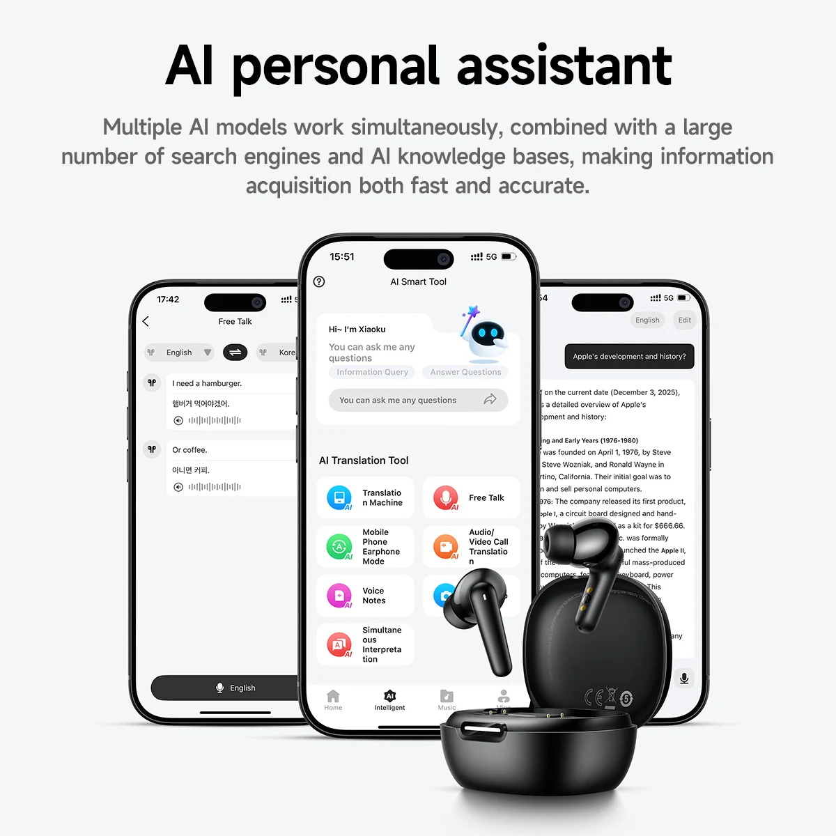 HOCO Smart AI Traduzione in tempo reale Auricolare Supporto App Controllo Musica Sport Auricolari HiFi EQ Suono Cuffie per viaggi d'affari - immagine 2