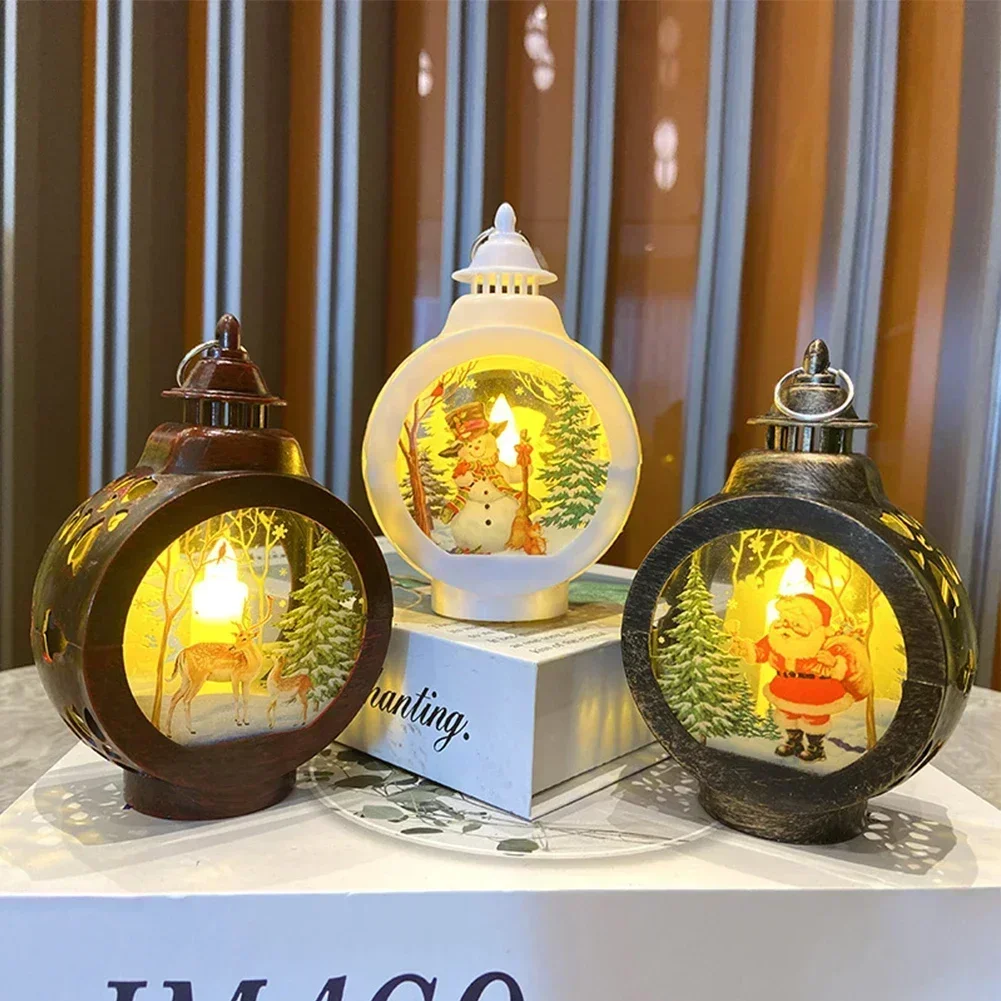 1pc Christmas Night Light Xmas Plastic Portable Lamp Santa Claus Snowman Wind Lantern Ornament Decorations Home Pendants