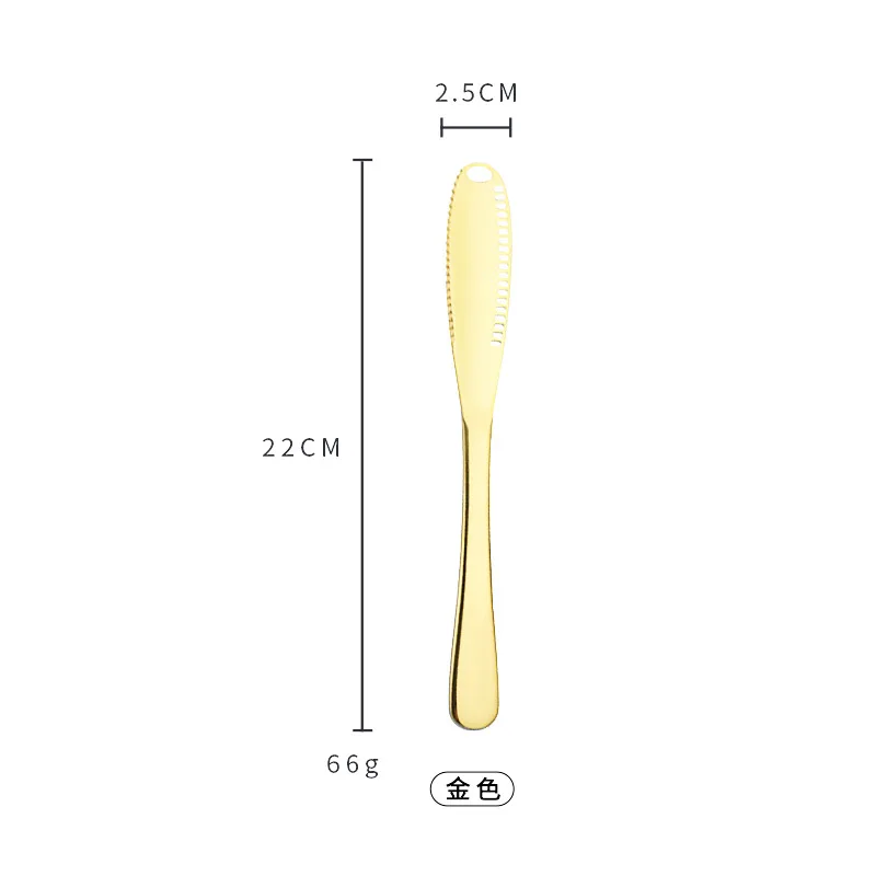 Stainless steel western food butter knife vacuum titanium plating household butter cheese baking knife with holes