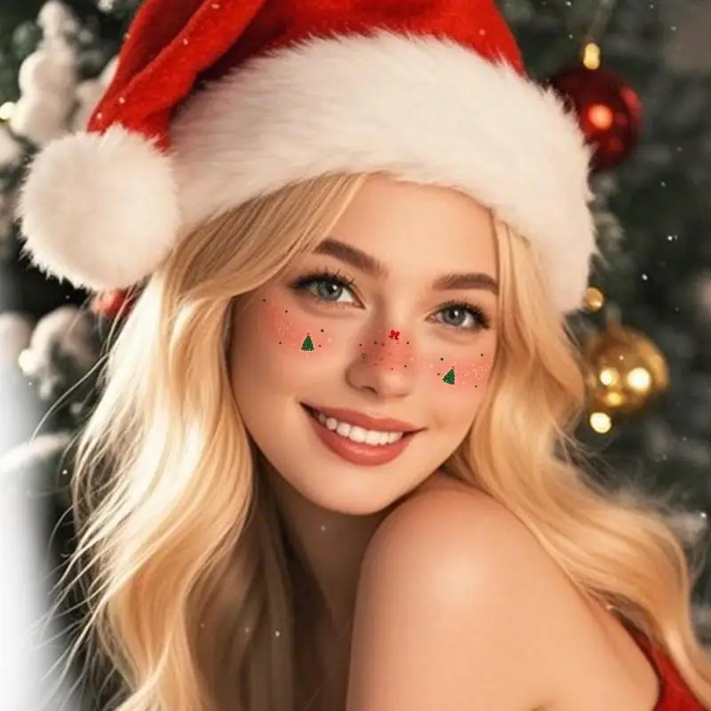 6 Sheets Christmas Glitter Freckles Holographic Stickers Santa Claus Bell Snowman Temporary Tattoo Stickers For Festival Party