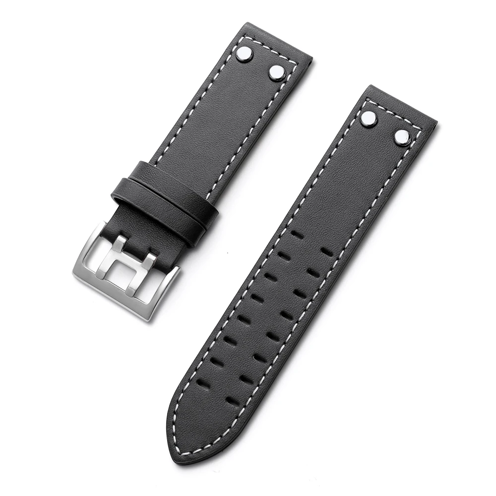 Vintage Genuine Leather Watchband with Rivet Detailing, 20mm/22mm