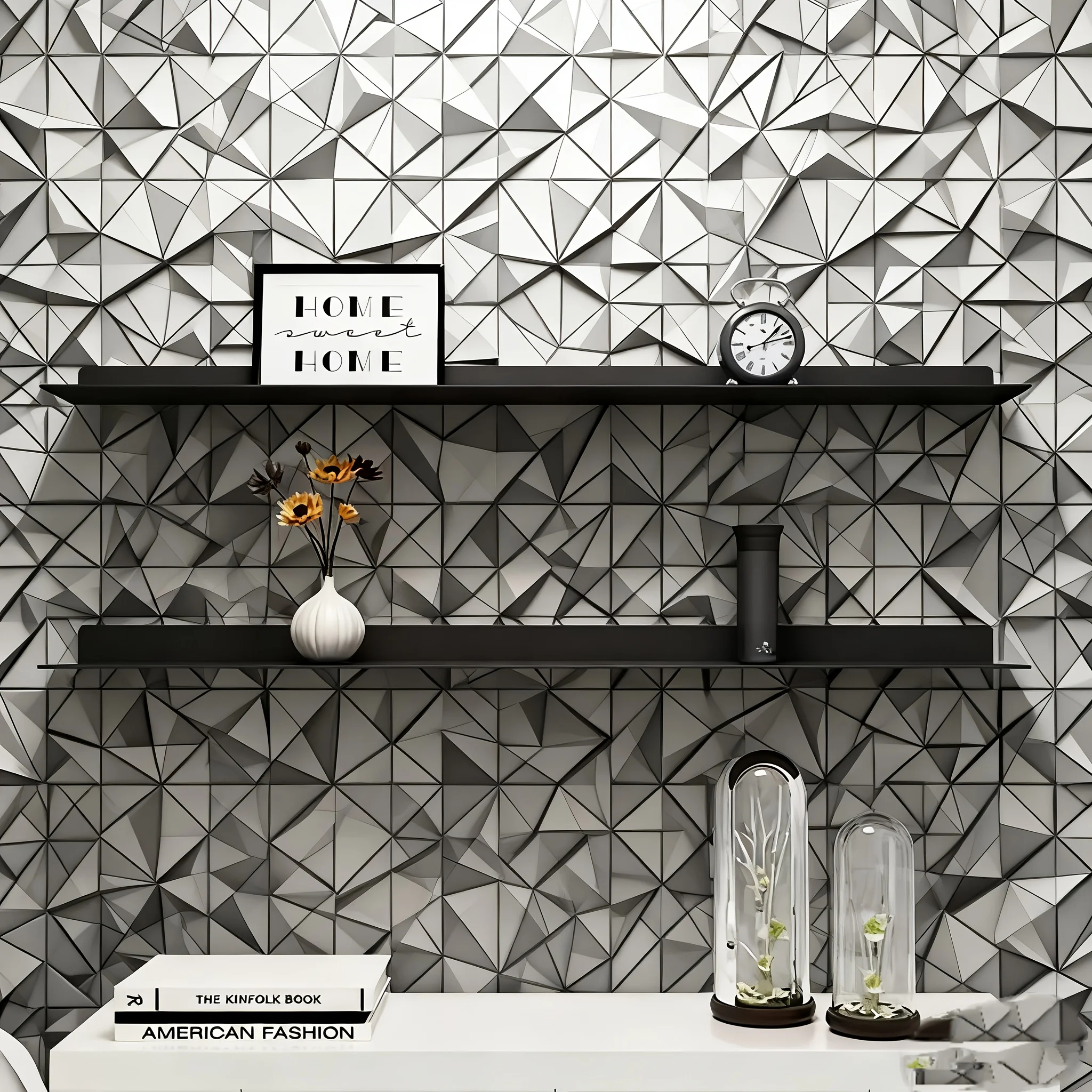 Modern Minimalist Floating Shelf-Mounted Bookcase & Display Shelf with Heavy-Duty Iron in Black/White