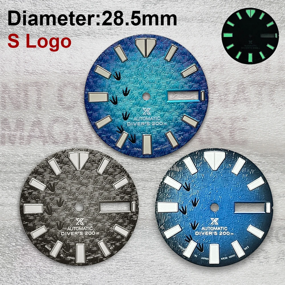 

28,5 мм S логотип 3D часы с дизайном «Стрела» циферблат подходит для движения NH36 зеленый светящийся двойной календарь аксессуары для модификации часов