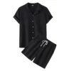 Cool Summer Comfortable Short-Sleeved Button Shirt Sets Men's Solid Color Shirt Shorts Suit Men's Cotton and Linen Casual Suit 4