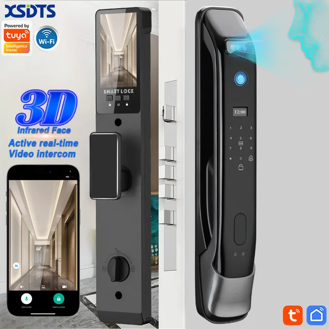 3D Real-time Intercom Face Recognition Digital Door Lock With Camera FIngerprint Password Unlock Keyless Electronic Door Lock 1