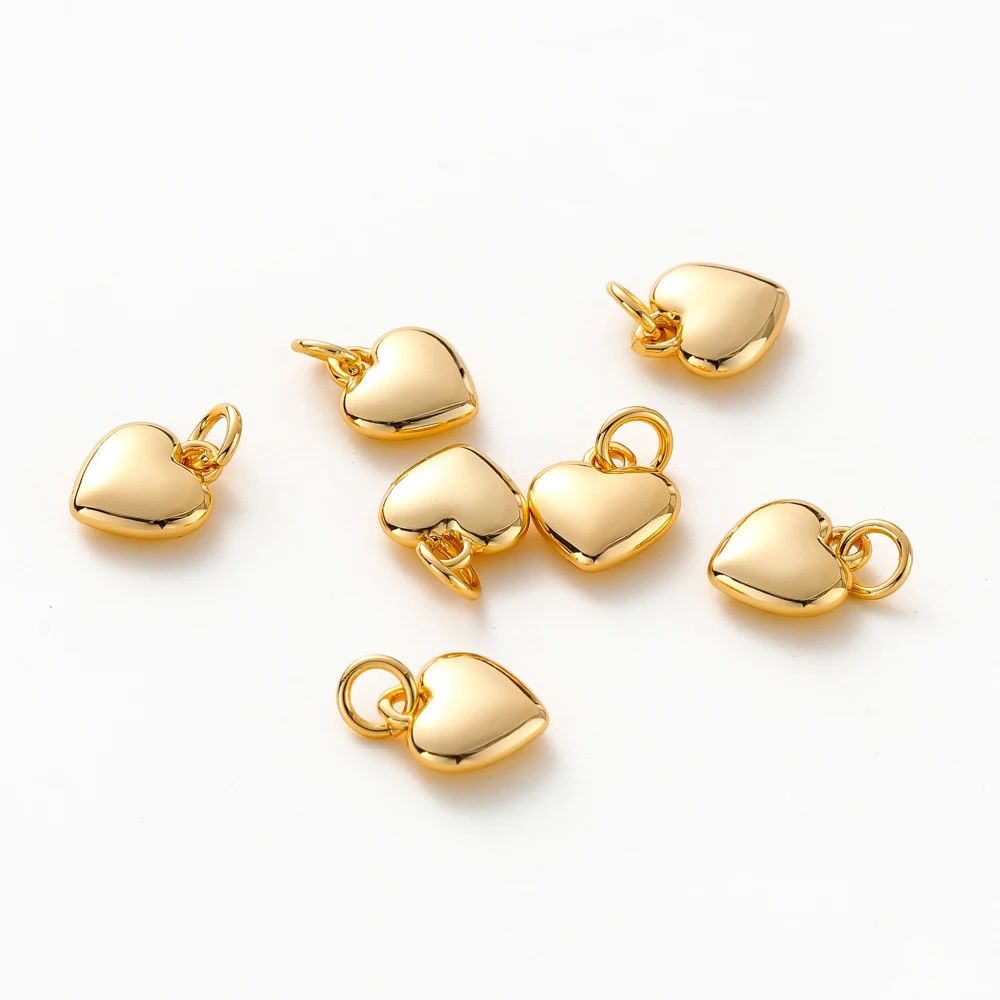 4pcs/lot 14K 18K Gold Plated Heart Charm with Jump Ring Necklace Making Supplies Solid Love Pendant For DIY Jewelry Accessories - 3