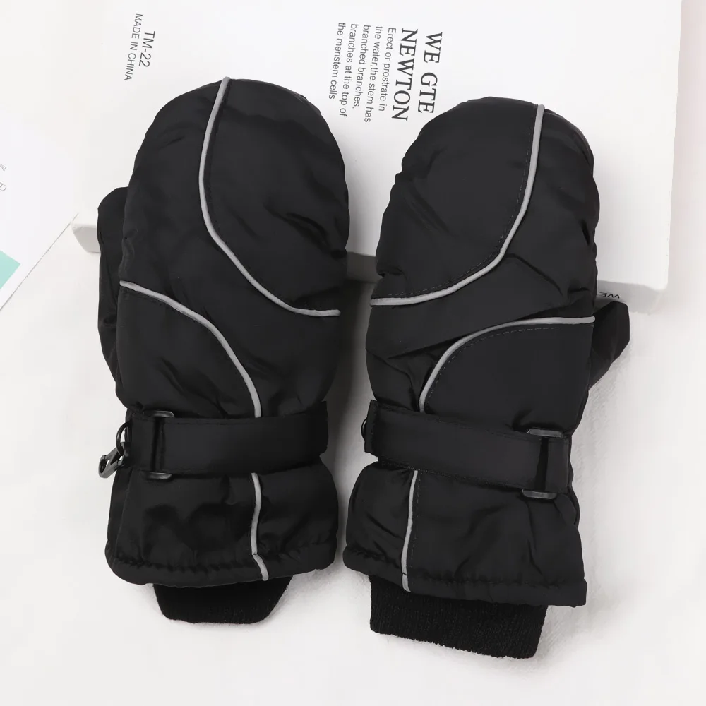 Children Ski Gloves Winter Thicken Warm Boys Girls Full Finger Mittens Non-slip Adjustable Windproof Waterproof For 5-9Y Kids 3