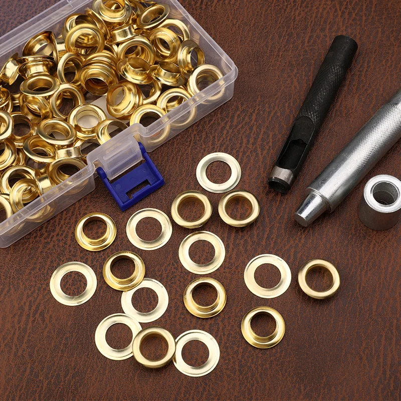 100 Sets Metal Grommet Eyelets 6mm 8mm 10mm 12mm Inside Diameter Hole Punch Tool for Clothes Shoes Bag Leather eyelet punch tool set eyelet grommet ring eyelet grommet ring kit grommet eyelet kit grommet punch tool grommet tool kit grommet tool screw back eyelets metal eyelet buttons