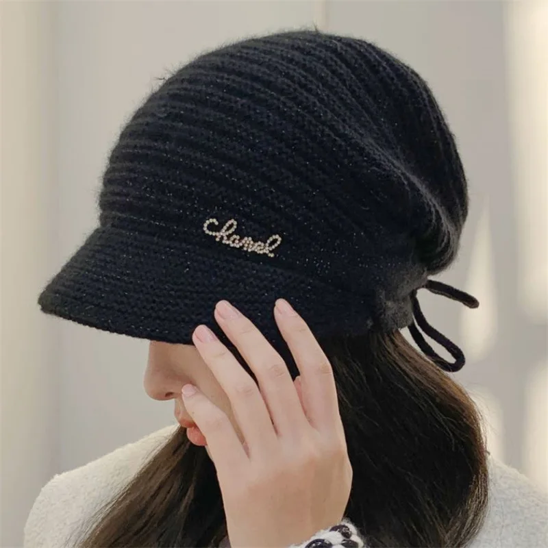 Winter new hat for women, autumn and winter Western style knitted hat, double-layer thick cold proof toe cap 4