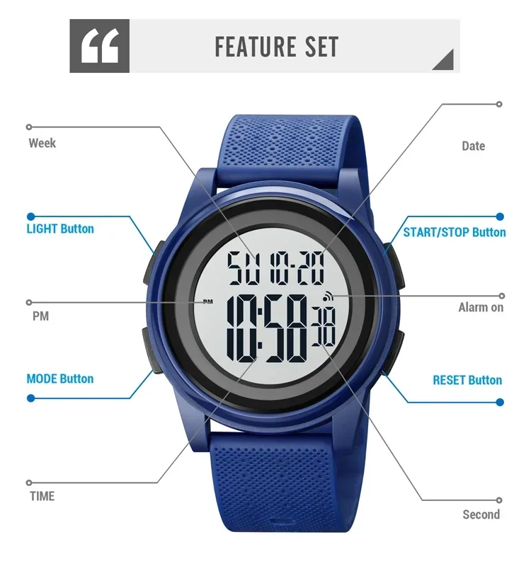 SKMEI 1895  Digital Wristwatch relogio masculino Casual Countdown Sport Watches Men LED Light Chrono Alarm Clock 5Bar Waterproof 5