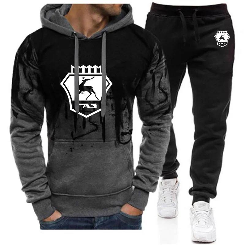 GAZ Gazelle 2023 Men's New Printing High Street Gradient Color Hoodies Casual Jackets Sport Hip Hop Coats Tops + Trousers Suits