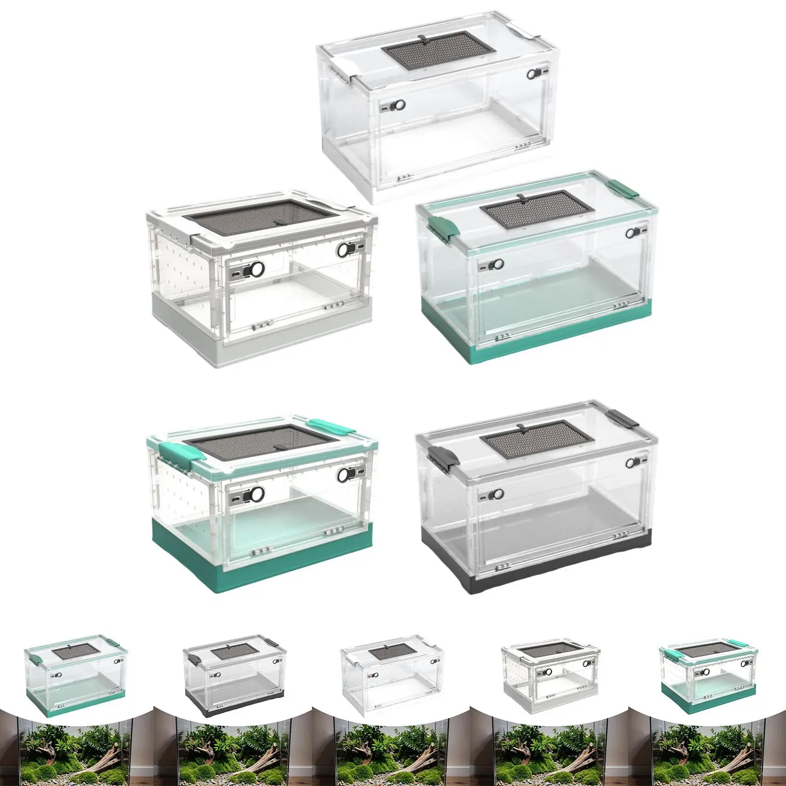Transparent Foldable Reptile Terrarium for Small Reptiles Lightweight with Sliding Lid Multifunctional Desktop Pet Enclosure