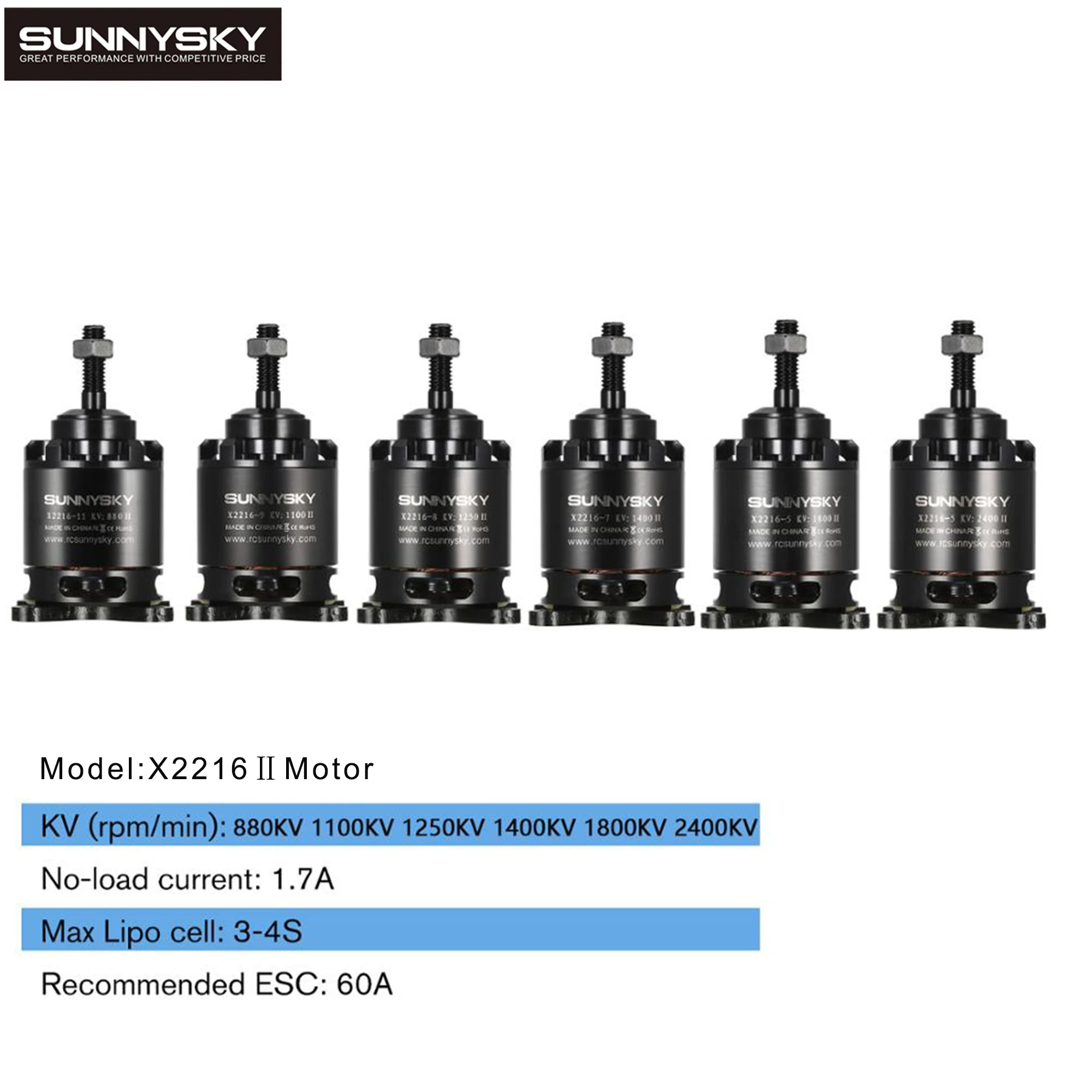 

SUNNYSKY 2216 X2216 II Outrunner Brushless Motor (Flat Shaft ) for RC Fixed-wing Plane Drone fpv Quotcopter Aircraft 3D Airplane