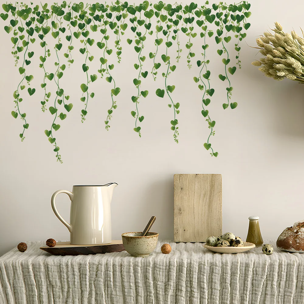 Plants Wall Stickers Green Leaves Vine Wall Decals, Watercolor Botanical Wall Art for Living Room, Bedroom, Office Decor
