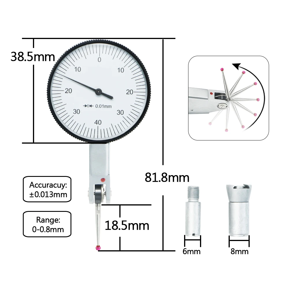 do nível 0-0.8 de 0-0.8mm com indicador