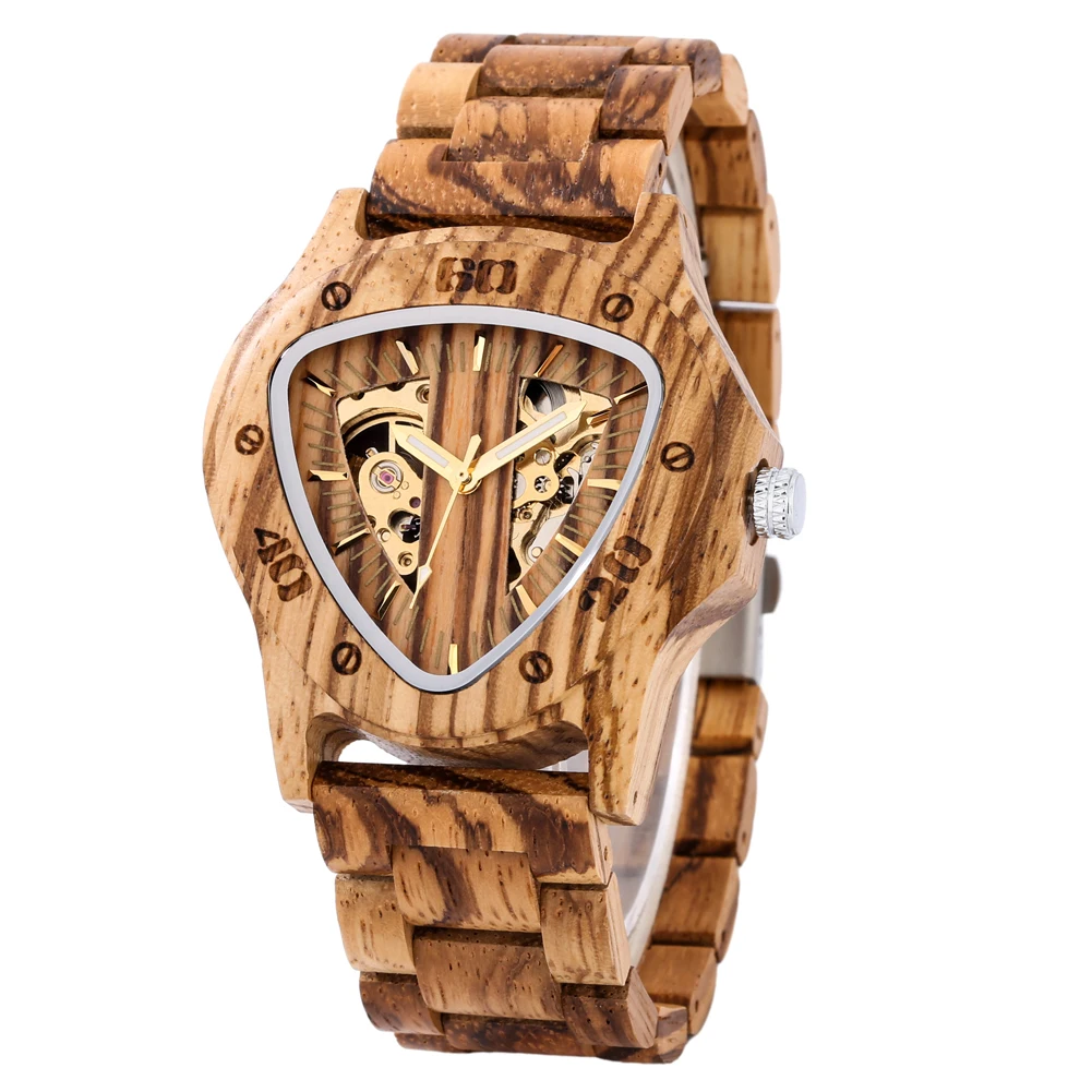 Automatisk mekanisk herrklocka med armband i bambu och trä_voghion.com