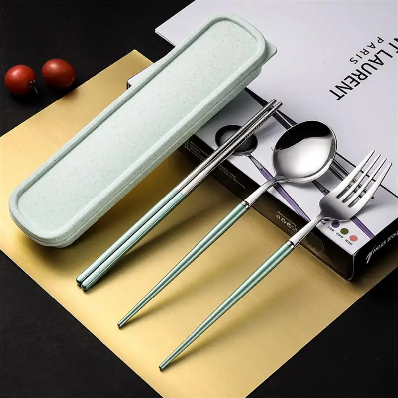 304 Portable Cutlery Set Dinnerware Tableware Set High Quality Stainless Steel Fork Spoon Chopsticks Travel Flatware With Box