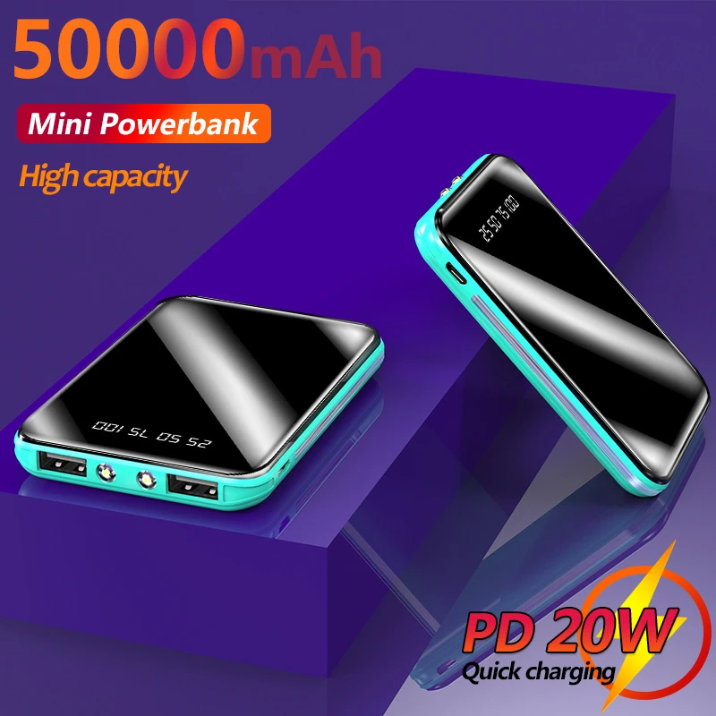 50000mAh Mini Power Bank Portable External Battery Digital Display One-way Quick Charger Mobile Phone Charger LED Illuminator battery bank